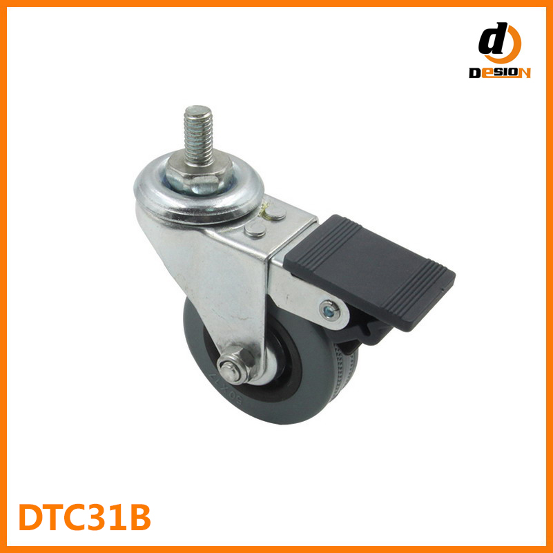 Thread bolt gray rubber caster with brake DTC31B