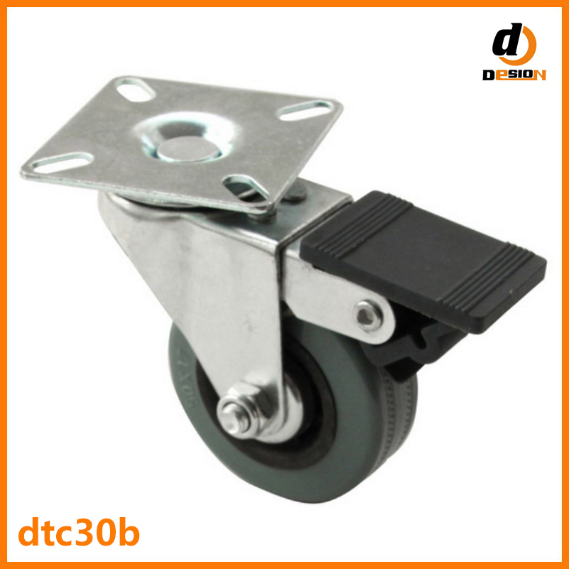 T plate gray rubber caster with brake DTC30B