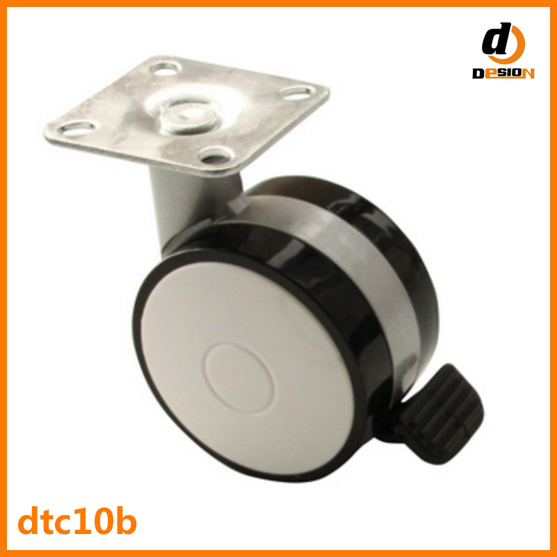 T plate white nylon caster with brake DTC10B